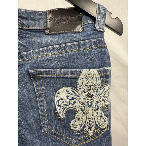 Red Rivet Jeans Women’s 11 Bootcut Blue Denim Fleur De Lis Rhinestone Pockets - Picture 4 of 16